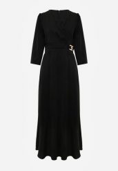 Czarna Elegancka Sukienka o Kopertowym Kroju Zdobiona Aplikacją w Talii Zilendra. Czarne sukienki dla dziewczynek Renee, z aplikacjami, eleganckie, bez ramiączek. Za 179.99 zł.