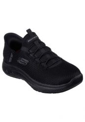 Sneakersy damskie Skechers Slip-Ins Work Summits SR-Enslee. Czarne trampki i tenisówki damskie Skechers, bez wzorów, z dzianiny, bez zapięcia. Za 316.00 zł.