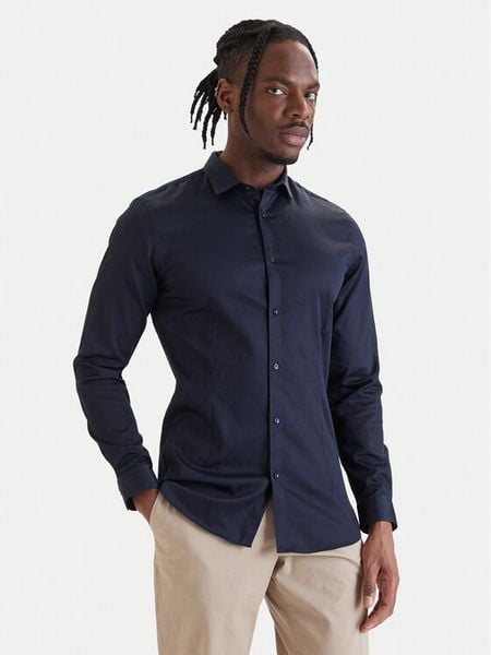 Jack & Jones Koszula Parma 12097662 Granatowy Slim Fit. Niebieskie koszule męskie Jack & Jones, l, bez wzorów, z bawełny, biznesowe, bez kołnierzyka, bez ramiączek. Za 163.99 zł.