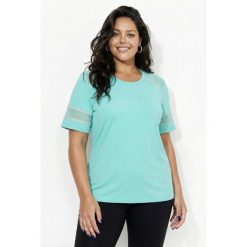 Damskie Bluzka funkcyjna wstawki z siateczki okrągły dekolt rękaw 1/2. Zielone koszulki sportowe damskie Ulla Popken, plus size, bez wzorów, z elastanu, sportowe, bez kołnierzyka. Za 199.99 zł.