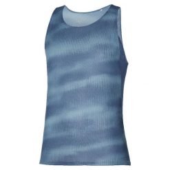 Tank top Mizuno Dryaeroflow Graphic. Niebieskie koszulki sportowe męskie Mizuno, bez wzorów, bez kołnierzyka, bez ramiączek, do biegania. Za 229.00 zł.
