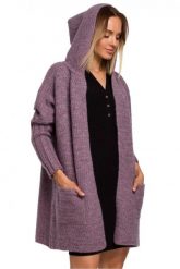 Kardigan oversize z wełną i obszernym kapturem wąskie rękawy wrzos. Kardigany damskie Polskie swetry, l, bez wzorów, z materiału, eleganckie, bez kołnierzyka, bez ramiączek. Za 289.00 zł.