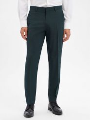 BOSS Spodnie z wełny dziewiczej - Leon Mężczyźni Regular Fit Sztuczne włókno zielony, 48. Zielone eleganckie spodnie męskie Boss, m, bez wzorów, z materiału. Za 379.95 zł.