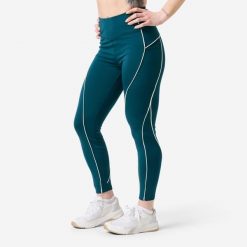 Legginsy fitness damskie Domyos wysoki stan. Białe legginsy damskie DOMYOS, l, z aplikacjami, z materiału, z podwyższonym stanem, długie, na fitness i siłownię. Za 119.99 zł.