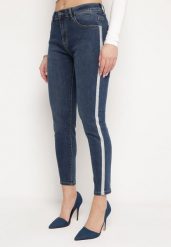 Granatowe Jeansy Skinny z Brokatowymi Lampasami Prestella. Niebieskie jeansy damskie Born2be. Za 54.99 zł.