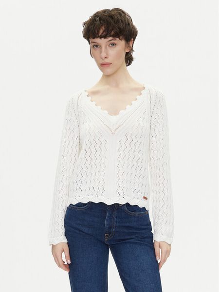Pepe Jeans Sweter Olya PL702288 Écru Regular Fit. Białe swetry damskie Pepe Jeans, s, bez wzorów, z bawełny, bez kołnierzyka, bez ramiączek, bez kaptura. Za 199.99 zł.