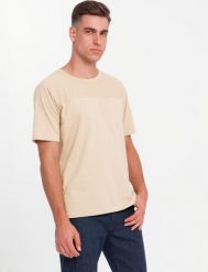 T-shirt męski LOOSE FIT z kieszonką beżowy V1 OM-TSCT-0171 XL. Brązowe t-shirty męskie Ombre, m, bez wzorów, bez kołnierzyka. Za 164.91 zł.