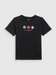 4F T-shirt regular z nadrukiem dziewczęcy - czarny 140 (9-10 lat). Czarne t-shirty i topy dla dziewczynek 4f, bez wzorów, z bawełny, bez ramiączek. Za 39.99 zł.