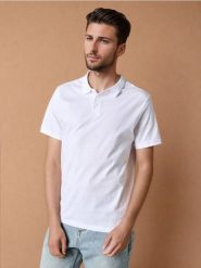 Koszulka polo - biały. Białe koszulki polo męskie Sinsay, l, bez wzorów, bez ramiączek. Za 29.99 zł.