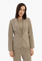 Beżowa marynarka JB-MALIRA. Brązowe żakiety damskie Volcano, m, bez wzorów, z bawełny, eleganckie. Za 249.99 zł.