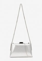 Srebrna Koktajlowa Torebka na Ramię z Połyskującego Materiału Galida. Szare torby na ramię damskie Born2be, bez wzorów, eleganckie, bez dodatków. Za 74.99 zł.