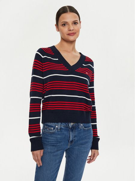 Tommy Jeans Sweter DW0DW18652 Granatowy Relaxed Fit. Niebieskie swetry damskie Tommy Jeans, s, bez wzorów, z bawełny, bez kołnierzyka, bez ramiączek, bez kaptura. Za 229.99 zł.