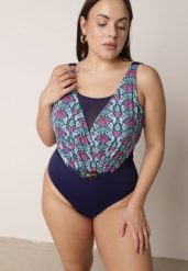 Granatowy Kopertowy Strój Kąpielowy Jednoczęściowy z Siateczką i Paskiem Raera. Niebieskie kostiumy jednoczęściowe damskie Born2be, uniwersalny, bez wzorów, eleganckie. Za 119.99 zł.