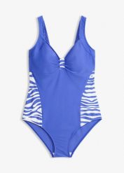 Kostium kąpielowy ze wstawkami po bokach. Niebieskie kostiumy jednoczęściowe damskie bonprix, bez wzorów. Za 44.99 zł.