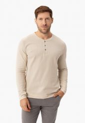 Longsleeve ze strukturą L-ONYX. Białe bluzki z długim rękawem męskie Volcano, l, bez wzorów, z bawełny, eleganckie, bez kołnierzyka. Za 99.99 zł.