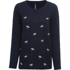 Sweter z haftem w ważki bonprix ciemnoniebieski. Swetry damskie marki bonprix. Za 109.99 zł.