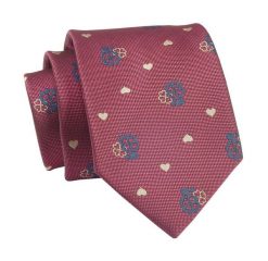 Krawat Czerwony w Serduszka, Koniczynkę, 7 cm, Elegancki, Klasyczny, Męski -ALTIES. Czerwone krawaty i muchy Alties, bez wzorów, z tkaniny, eleganckie. Za 49.00 zł.