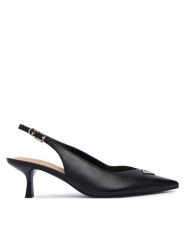 Guess Sandały FLT2CK LEA05 Czarny. Czarne sandały damskie Guess, z aplikacjami, ze skóry, bez obcasa, na szpilce, bez zapięcia. Za 584.99 zł.