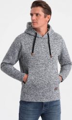Ombre Bluza męska nierozpinana kangurka z kapturem - szary melanż V1 OM-SSNZ-0147 S. Szare bluzy męskie Ombre, m, bez wzorów, z kapturem. Za 99.99 zł.