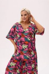 Różowa bluzka Tropica Owocowa Fiesta z dekoltem V PLUS SIZE XXL OVERSIZE. Czerwone bluzki damskie Moda Size Plus Iwanek, l, bez wzorów, z bawełny, boho, bez kołnierzyka, plus size, bez ramiączek. Za 169.90 zł.