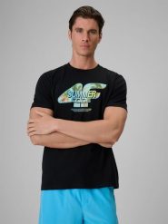 4F T-shirt regular z nadrukiem męski - czarny XL. Czarne t-shirty męskie 4f, na lato, m, bez wzorów, z bawełny, klasyczne, bez kołnierzyka. W wyprzedaży za 39.99 zł.