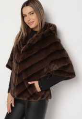Brązowa Kurtka Futerko Oversize z Kapturem i Rękawami 3/4 Idanne. Brązowe kurtki damskie Born2be, m, bez wzorów, z futra, z kapturem. Za 319.99 zł.