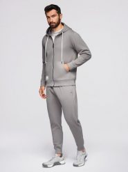 Komplet dresowy męski set bluza rozpinana z kapturem + spodnie joggery - szary V8. Szare bluzy męskie Ombre Clothing, m, z aplikacjami, z bawełny, z kapturem. Za 339.99 zł.
