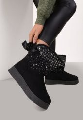 Czarne Śniegowce Susitna. Czarne śniegowce i trapery damskie Renee, z futra, przed kolano. Za 54.99 zł.