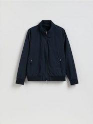 Kurtka bomberka ze stójką - granatowy. Niebieskie kurtki męskie Reserved, l, bez wzorów, bez kaptura. Za 199.99 zł.