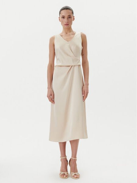 Rinascimento Sukienka koktajlowa CFC0122928003 Beżowy Regular Fit. Brązowe sukienki damskie Rinascimento, m, bez wzorów, z syntetyku, wizytowe, bez kołnierzyka, bez ramiączek. Za 169.99 zł.