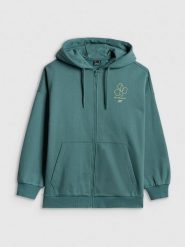 4F Bluza dresowa loose z kapturem damska - turkusowa S. Niebieskie bluzy damskie 4f, s, bez wzorów, z dresówki, bez kołnierzyka, bez ramiączek, z kapturem. Za 199.99 zł.