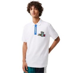 Koszulka męska Lacoste. Białe koszulki polo męskie Lacoste, l, z aplikacjami, z bawełny, eleganckie, bez ramiączek. Za 397.00 zł.