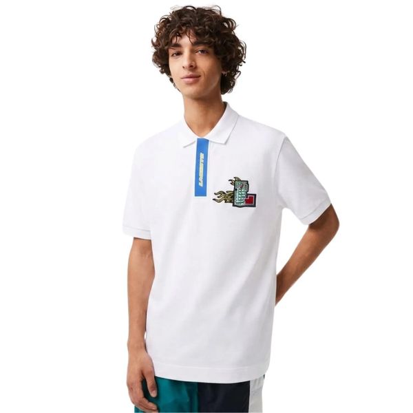 Koszulka męska Lacoste. Białe koszulki polo męskie Lacoste, l, z aplikacjami, z bawełny, eleganckie, bez ramiączek. Za 397.00 zł.