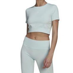 Koszulka sportowa damska Adidas Aeroknit Seamless. Niebieskie koszulki sportowe damskie Adidas, xs, bez wzorów, z elastanu, bez kołnierzyka, bez ramiączek. Za 81.00 zł.