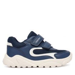 Sneakersy Geox. Niebieskie trampki i tenisówki chłopięce Geox, bez wzorów, bez zapięcia. Za 229.99 zł.