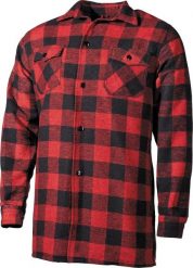 MFH Koszula flanelowa drwala czerwono-czarna kratka S. Czarne koszule męskie MFH, m, bez wzorów, bez kołnierzyka, bez ramiączek. Za 264.00 zł.