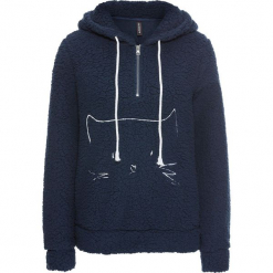 Bluza z kapturem z polaru baranka z haftem bonprix ciemnoniebieski. Bluzy damskie bonprix. Za 124.99 zł.