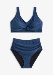 Bikini lekko modelujące sylwetkę z kopertowym dekoltem (komplet 2-cz.). Niebieskie bikini damskie bonprix, bez wzorów. Za 142.99 zł.