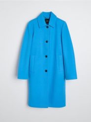 Klasyczny płaszcz z kołnierzykiem - niebieski. Niebieskie płaszcze damskie Sinsay, l, bez wzorów, klasyczne, bez kaptura. Za 119.99 zł.