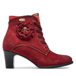 Trzewiki Laura Vita. Czerwone botki damskie Laura Vita, bez obcasa, na słupku, bez zapięcia. Za 389.99 zł.