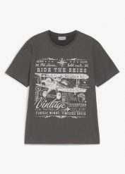 T-shirt z czystej bawełny organicznej. Niebieskie t-shirty męskie bonprix, l, bez wzorów, z bawełny, bez kołnierzyka. Za 52.99 zł.