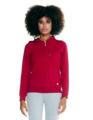 Damska bluza Leone z kapturem Basic zapinanym na zamek na całej długości. Czerwone bluzy damskie LEONE 1947 APPAREL, na zimę, l, bez wzorów, z bawełny, z kapturem. Za 105.21 zł.