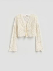 Bluzka z bawełną - złamana biel. Bluzki damskie Reserved, l, bez wzorów, z bawełny, bez kołnierzyka, bez ramiączek. Za 69.99 zł.