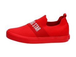 Czerwone tenisówki damskie Big Star Ff274220. Czerwone trampki i tenisówki damskie Big Star, bez wzorów, z tkaniny, retro, bez zapięcia. Za 119.92 zł.