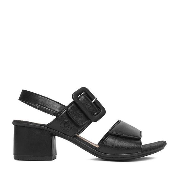 Sandały Rieker. Czarne sandały damskie Rieker, bez wzorów, bez obcasa, na słupku, bez zapięcia. Za 329.99 zł.