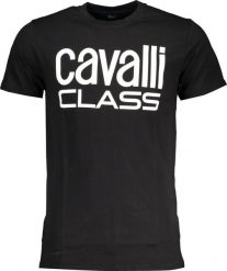 Cavalli Class T-SHIRT MĘSKI Z KRÓTKIM RĘKAWEM KLASY CAVALLI CZARNA L. Czarne t-shirty męskie Cavalli Class, l, bez wzorów, bez kołnierzyka. Za 95.00 zł.