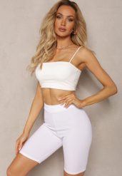 Białe Sportowe Szorty Kolarki Prążkowane High Waist Steiama. Białe szorty sportowe damskie Renee, l, bez wzorów, z materiału, sportowe, z podwyższonym stanem, do biegania. Za 29.99 zł.