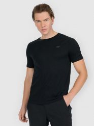 4F Koszulka trekkingowa z wełną merino męska - czarna L. Czarne t-shirty męskie 4f, l, bez wzorów, z materiału, bez kołnierzyka. Za 199.99 zł.