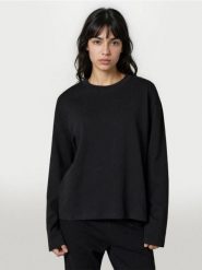 Bawełniana koszulka z gęstego splotu Interlock - czarny. Czarne t-shirty damskie Sinsay, l, bez wzorów, z bawełny, bez kołnierzyka. Za 29.99 zł.