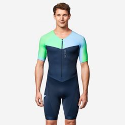 Kombinezon do triathlonu męski Van Rysel Trifonction na krótki dystans. Czarne buty sportowe męskie VAN RYSEL, z materiału, bez zapięcia, do biegania. Za 249.99 zł.